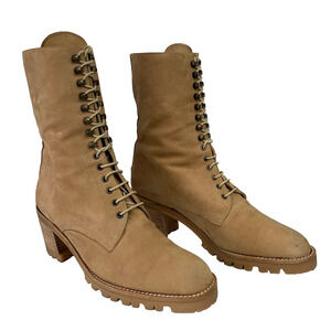 David Aaron Mid Calf Tan Nubuck Leather Lace Up Eyelet Heeled Boots 7 M Spain